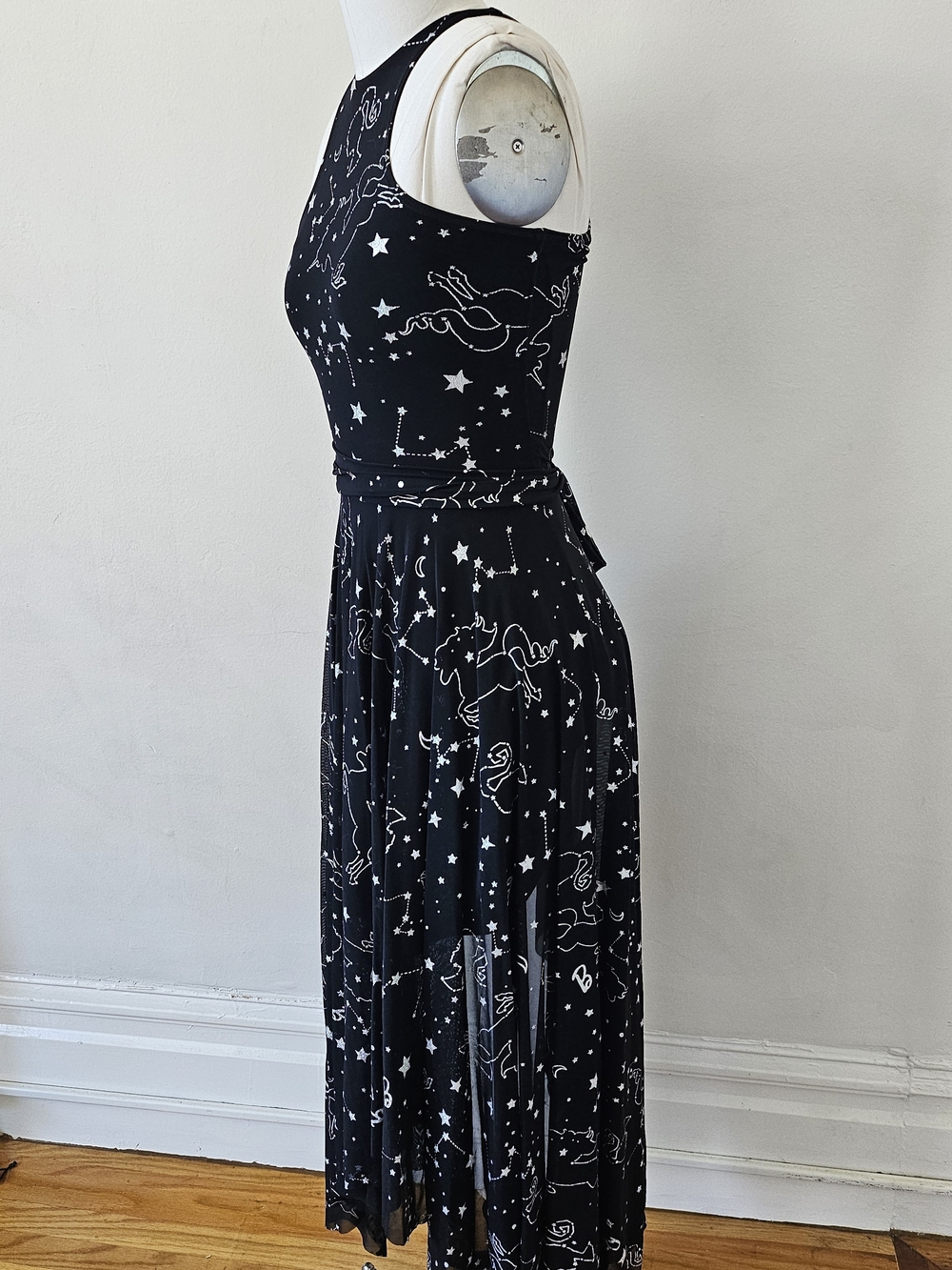 Black Midi Dress with White Constellation Print - Picture 4 of 5